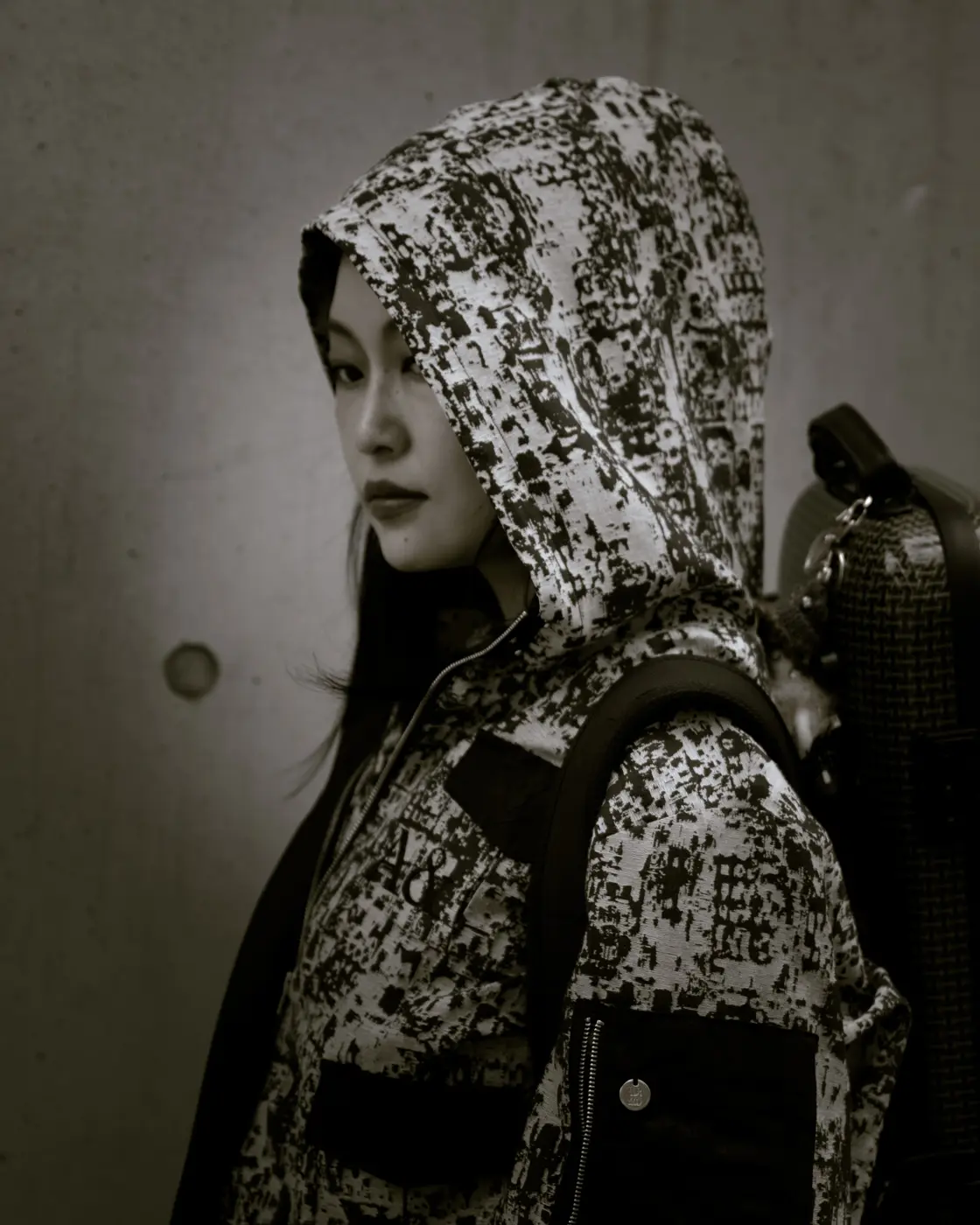 Monochrome hooded portrait